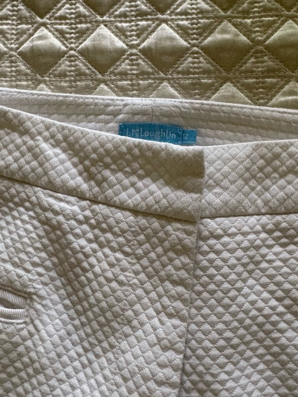 White Textured crop pants by McLaughlin - Quilted Diamond Pattern